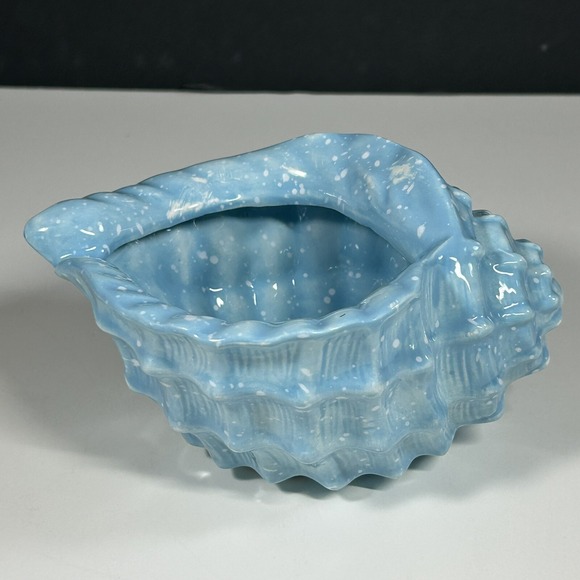Blue & White Glazed Ceramic Shell Dish Bowl Jewelry Trinket Planter Decor - Picture 2 of 8